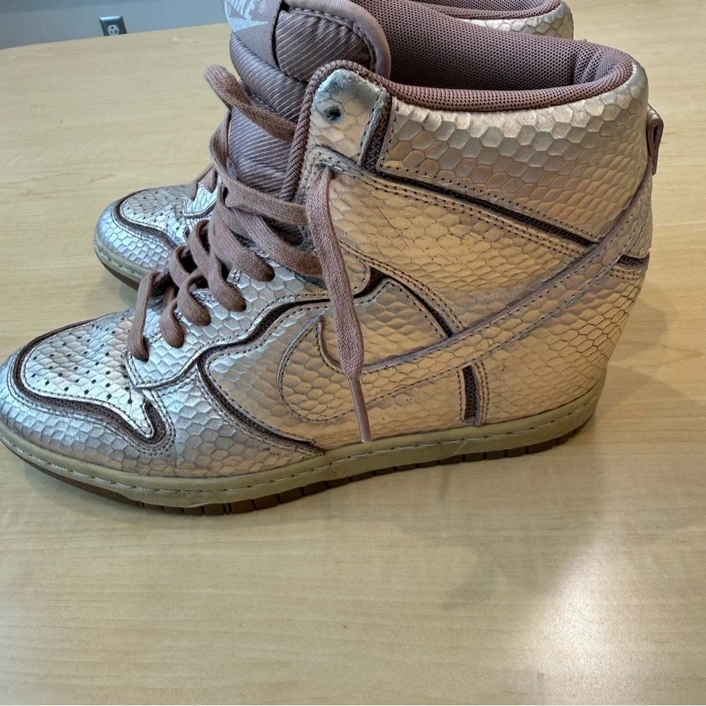 Nike Dunk‎ Sky Hi Rose Gold Wedge High Top Sneakers Size 8